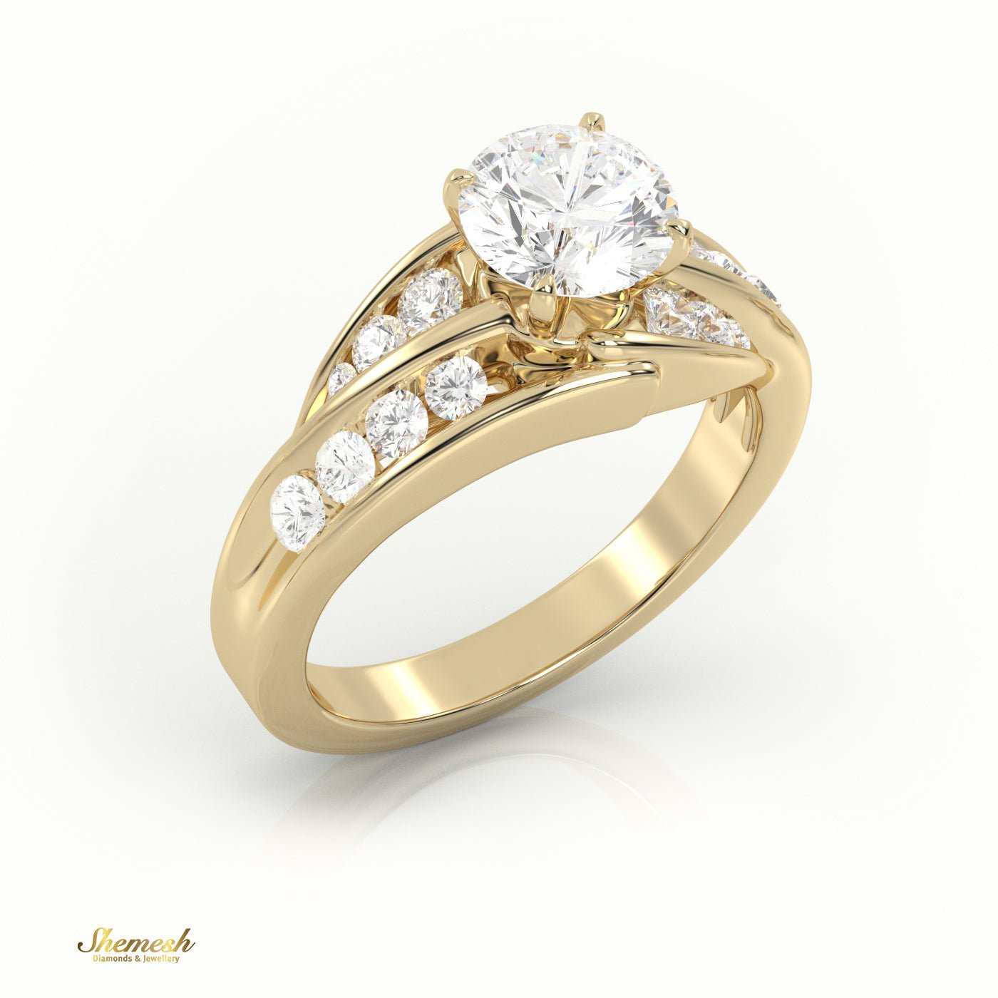 18K Gold Round Cut Diamond 4 - Prong Twisting Designer Engagement Ring - shemesh_diamonds