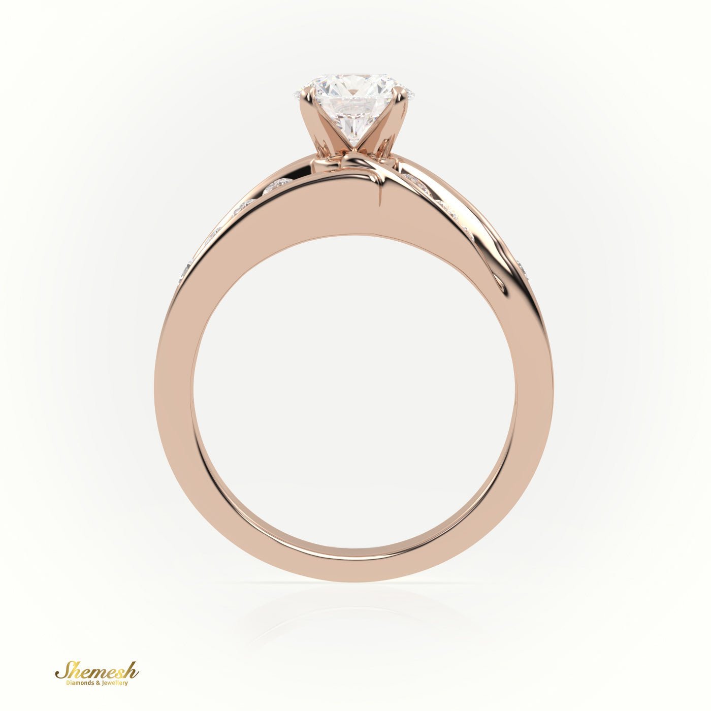 18K Gold Round Cut Diamond 4 - Prong Twisting Designer Engagement Ring - shemesh_diamonds