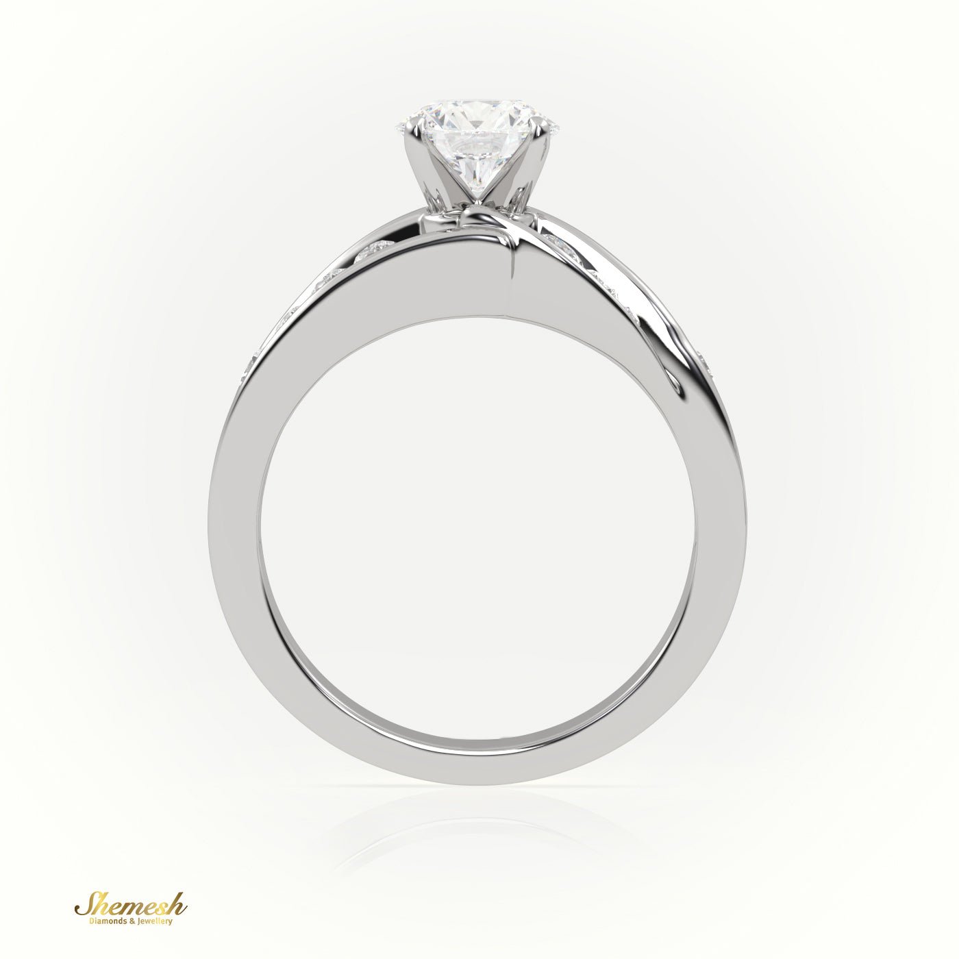 18K Gold Round Cut Diamond 4 - Prong Twisting Designer Engagement Ring - shemesh_diamonds