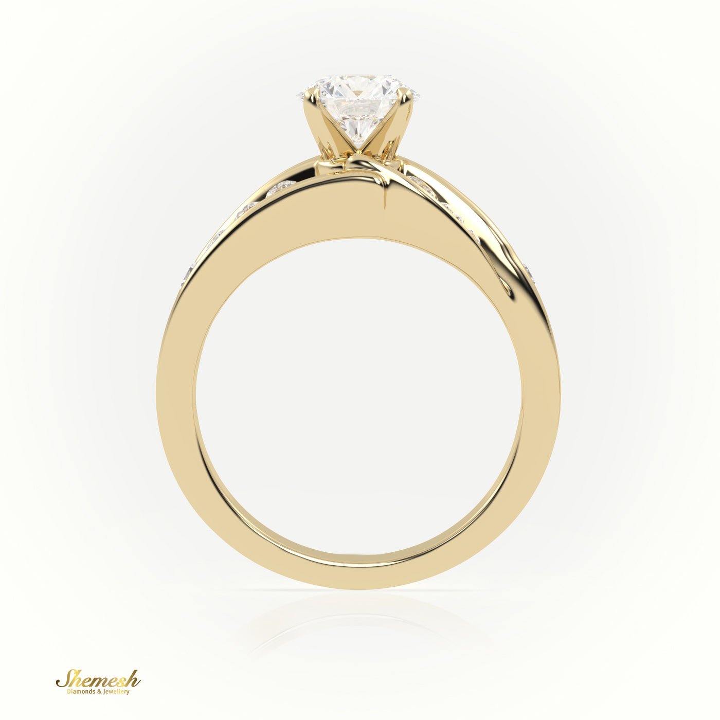 18K Gold Round Cut Diamond 4 - Prong Twisting Designer Engagement Ring - shemesh_diamonds