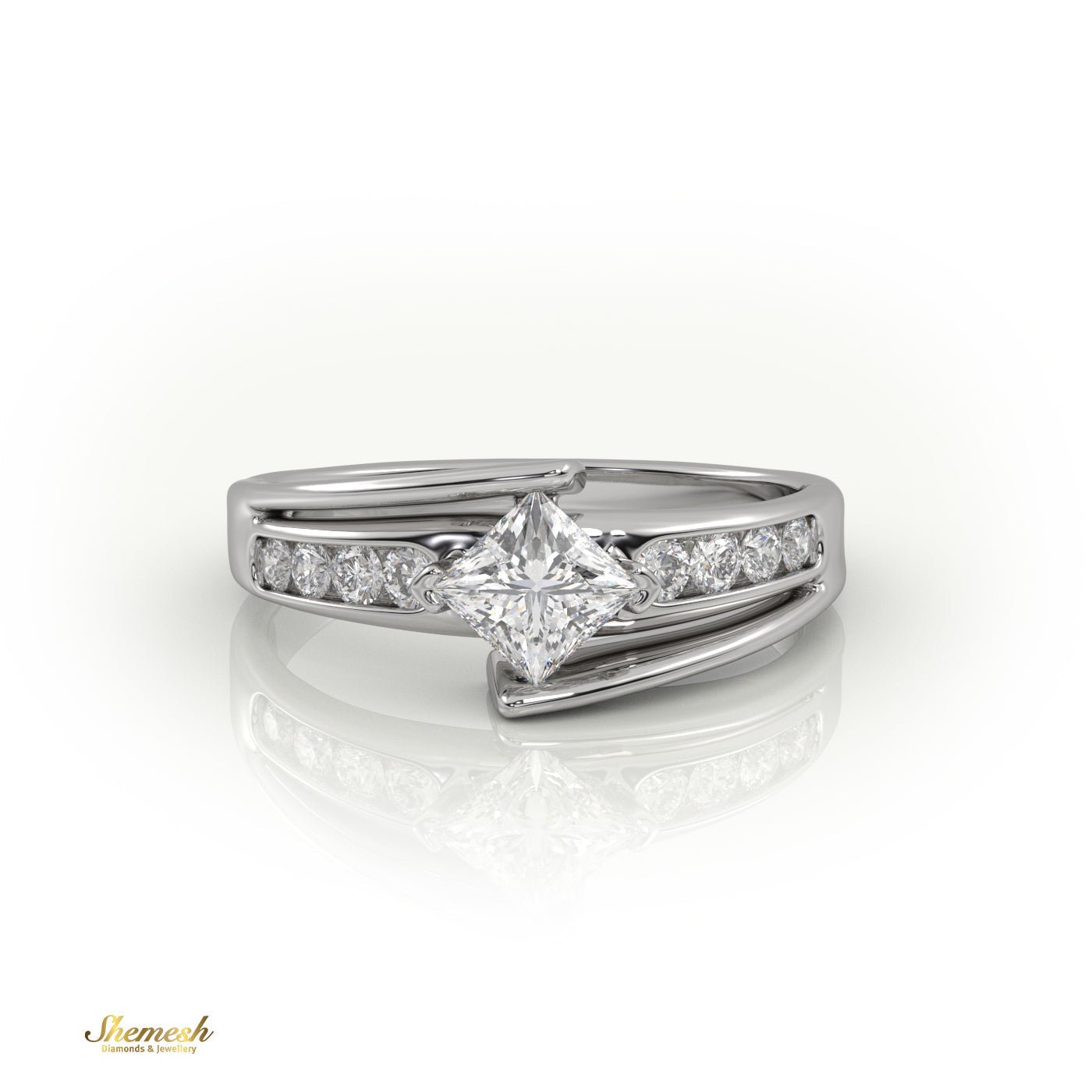 18K Gold Princess Cut Diamond Engagement Ring with Channel Setting - shemesh_diamonds