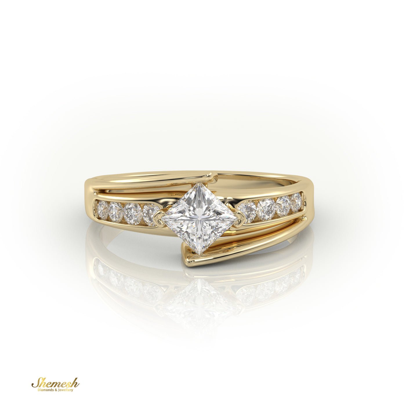 18K Gold Princess Cut Diamond Engagement Ring with Channel Setting - shemesh_diamonds