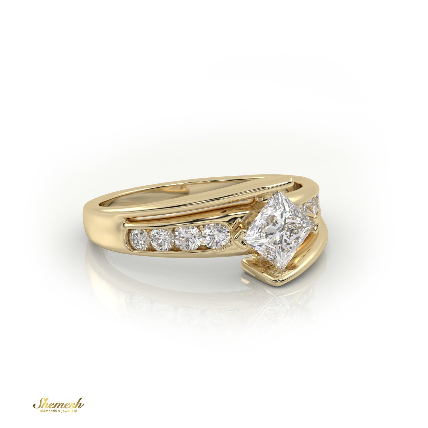 18K Gold Princess Cut Diamond Engagement Ring with Channel Setting - shemesh_diamonds