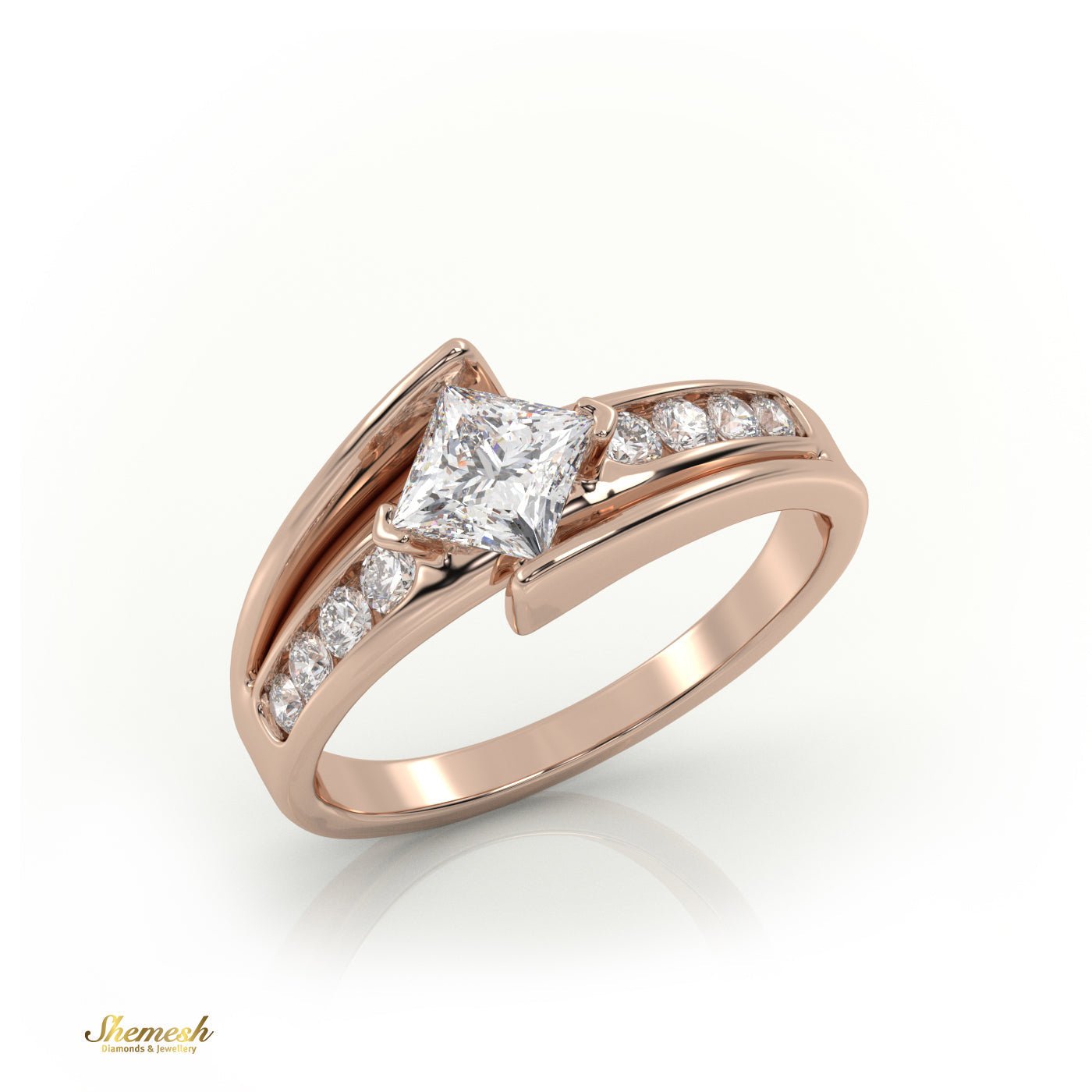 18K Gold Princess Cut Diamond Engagement Ring with Channel Setting - shemesh_diamonds