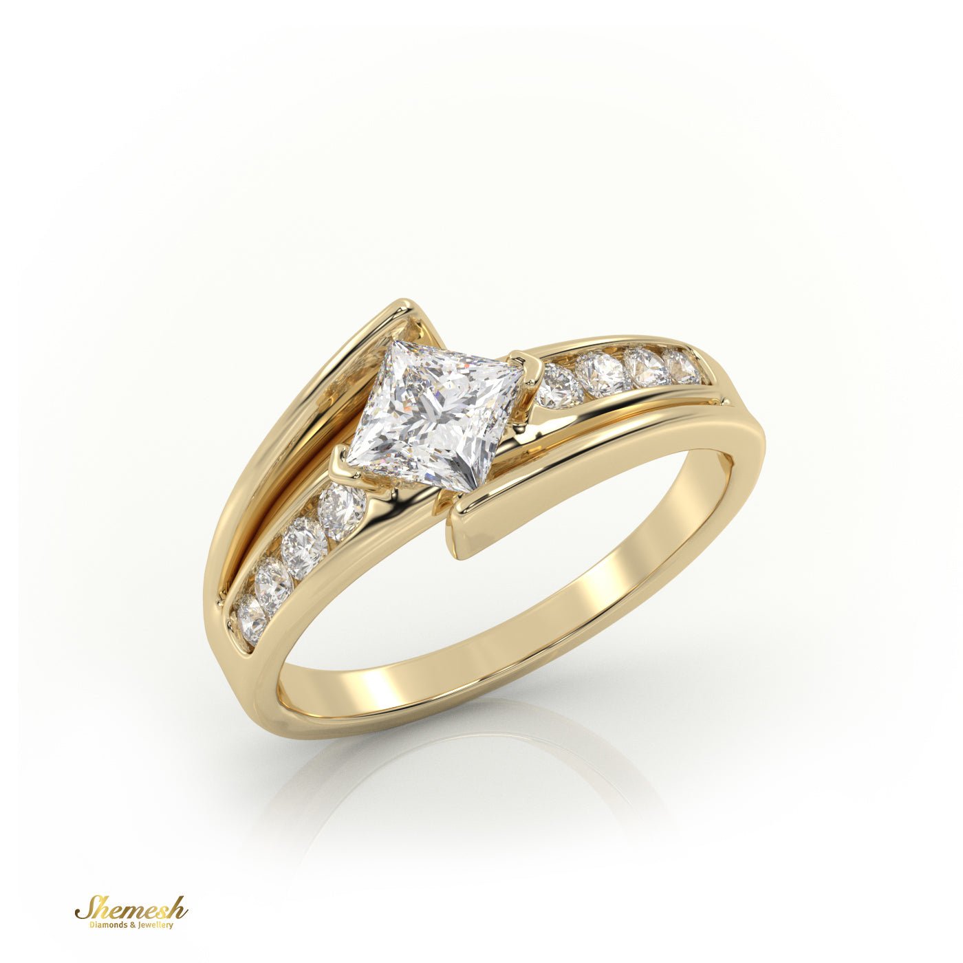 18K Gold Princess Cut Diamond Engagement Ring with Channel Setting - shemesh_diamonds