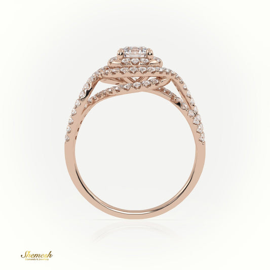 18K Gold 4 Prong Round Brilliant Cut Diamond Halo Engagement Ring with Infinity Design Band - shemesh_diamonds