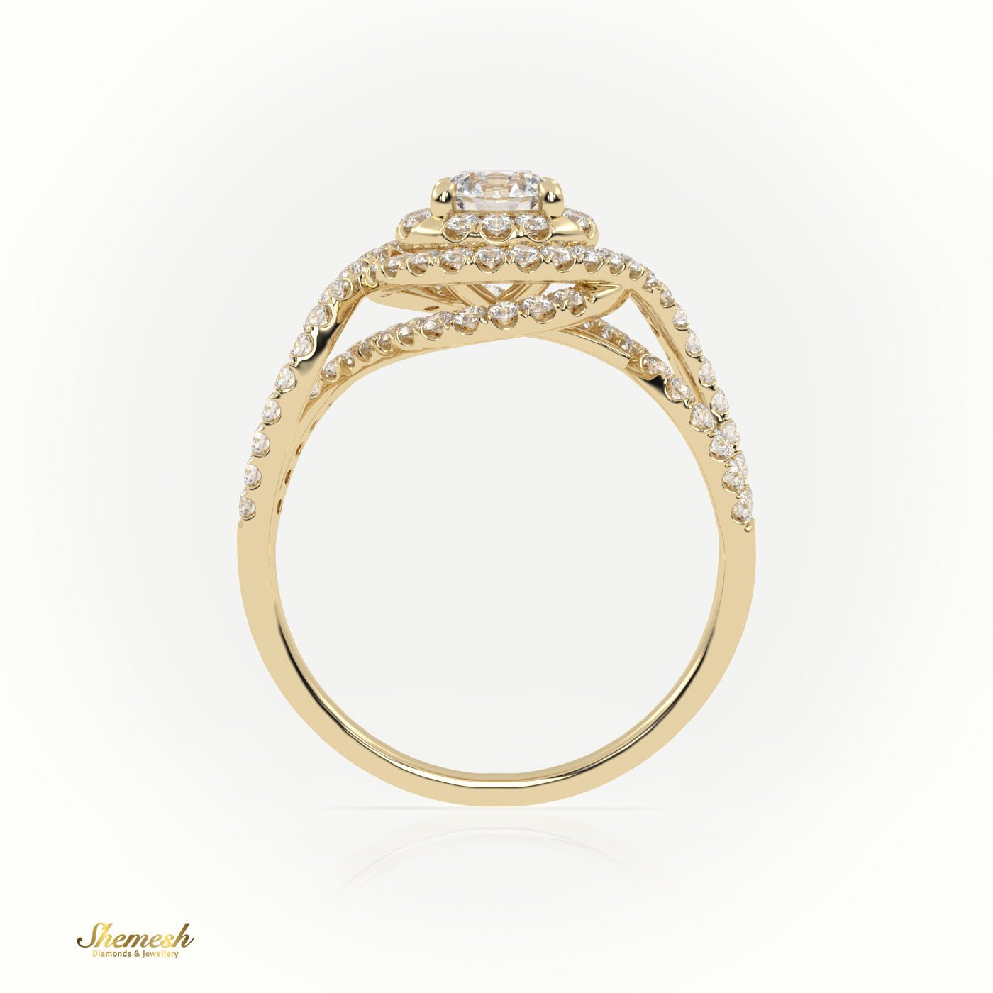 18K Gold 4 Prong Round Brilliant Cut Diamond Halo Engagement Ring with Infinity Design Band - shemesh_diamonds