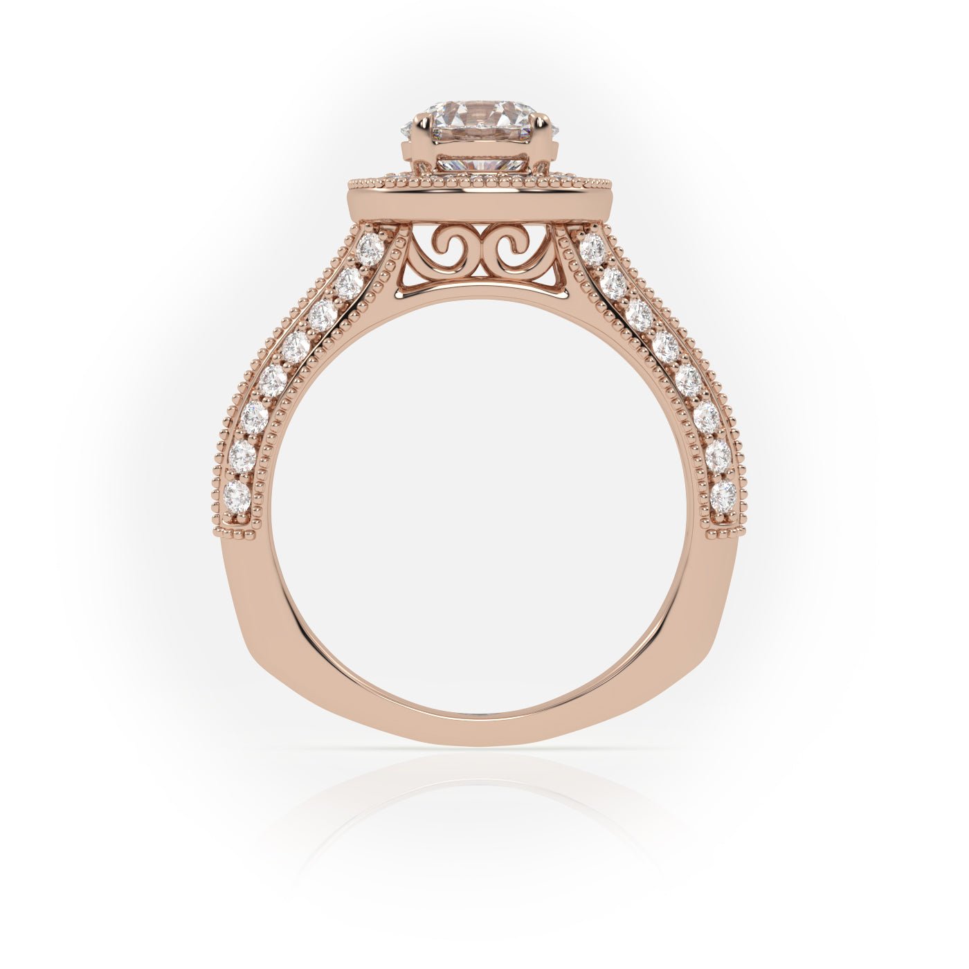 18K Gold 4 Prong Round Cut Diamond Halo Style Engagement Ring With Milgrain Details - shemesh_diamonds