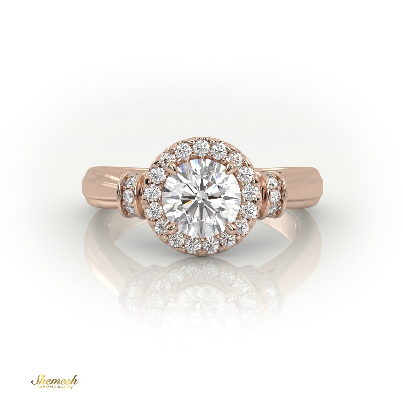 18K Gold 4 Pronng Round Diamond Halo Diamond Engagement Ring - shemesh_diamonds