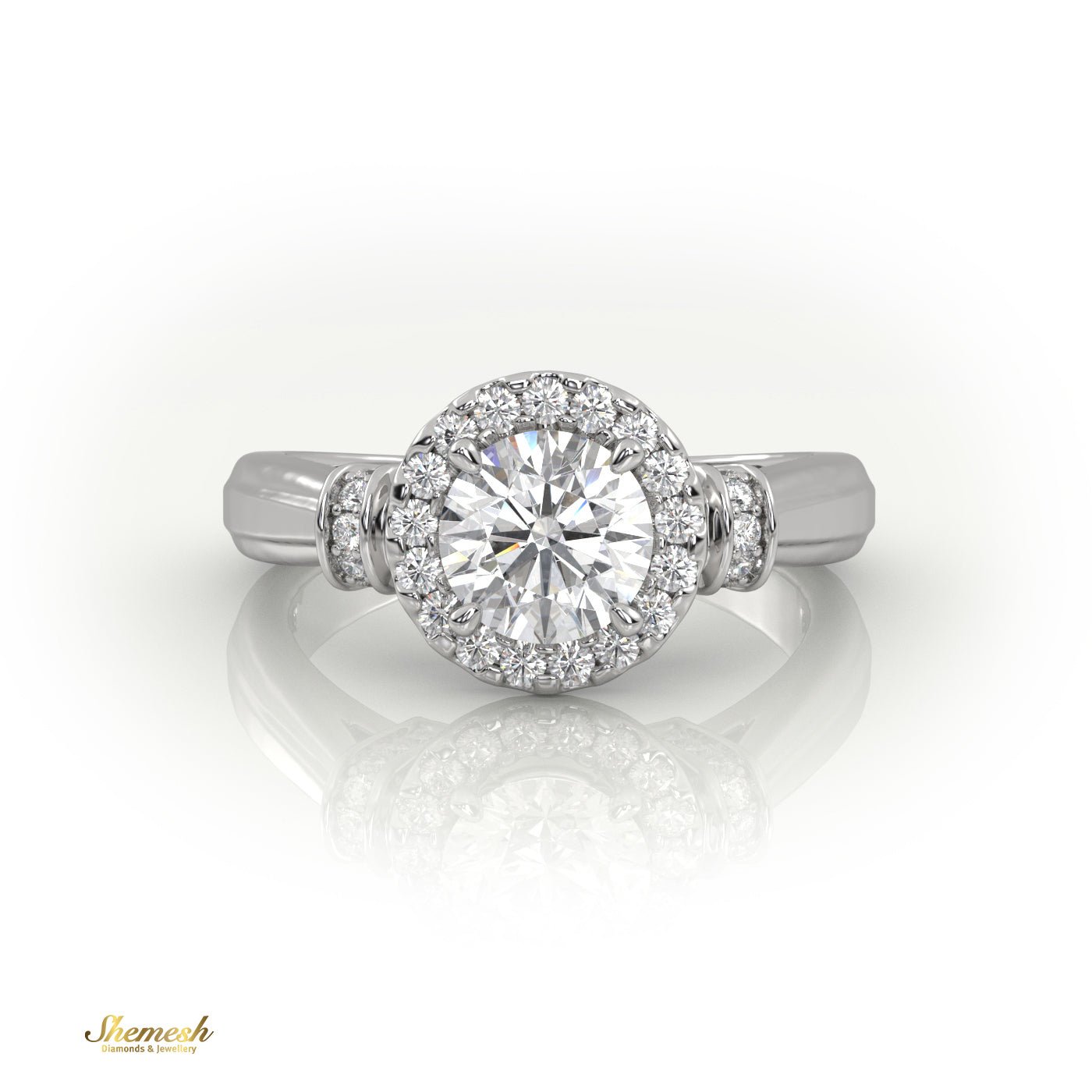 18K Gold 4 Pronng Round Diamond Halo Diamond Engagement Ring - shemesh_diamonds