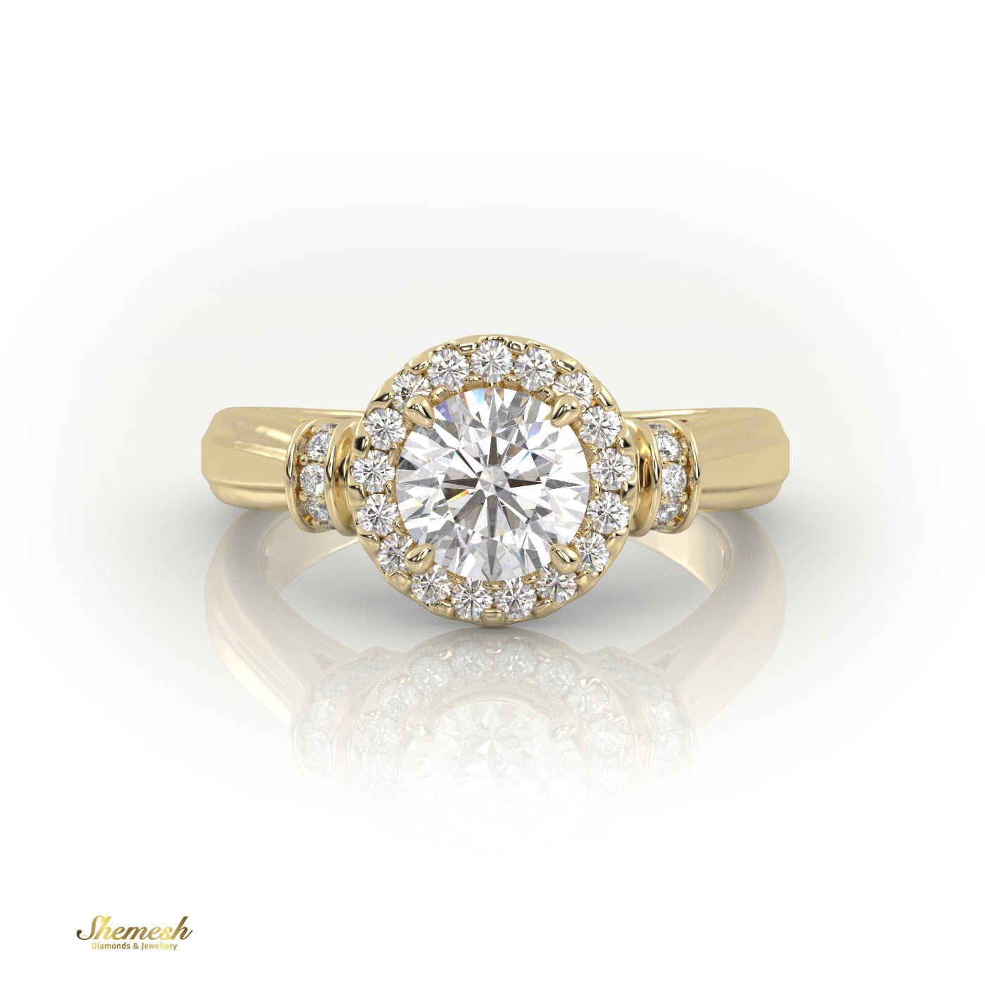 18K Gold 4 Pronng Round Diamond Halo Diamond Engagement Ring - shemesh_diamonds