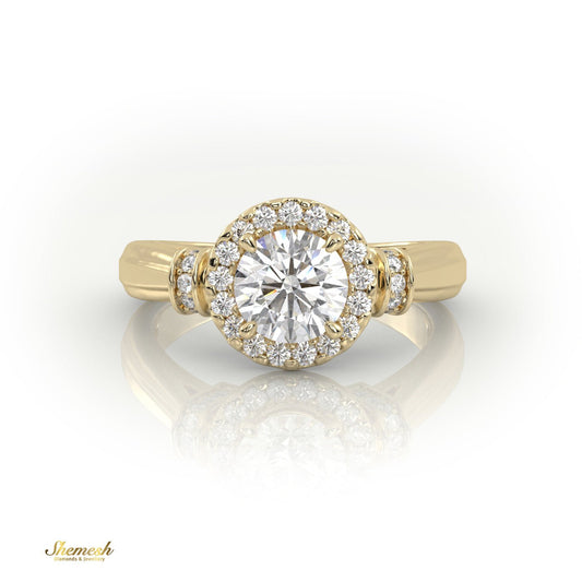 18K Gold 4 Pronng Round Diamond Halo Diamond Engagement Ring - shemesh_diamonds