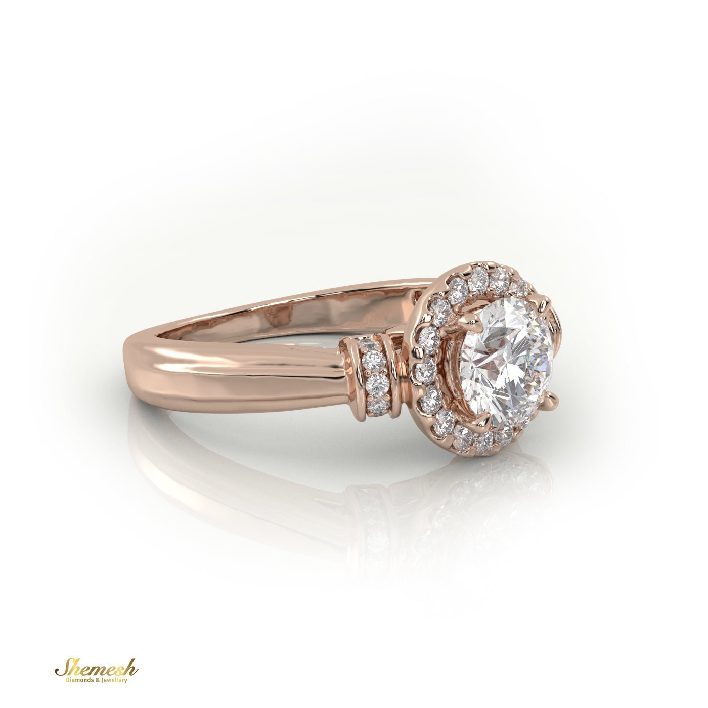 18K Gold 4 Pronng Round Diamond Halo Diamond Engagement Ring - shemesh_diamonds