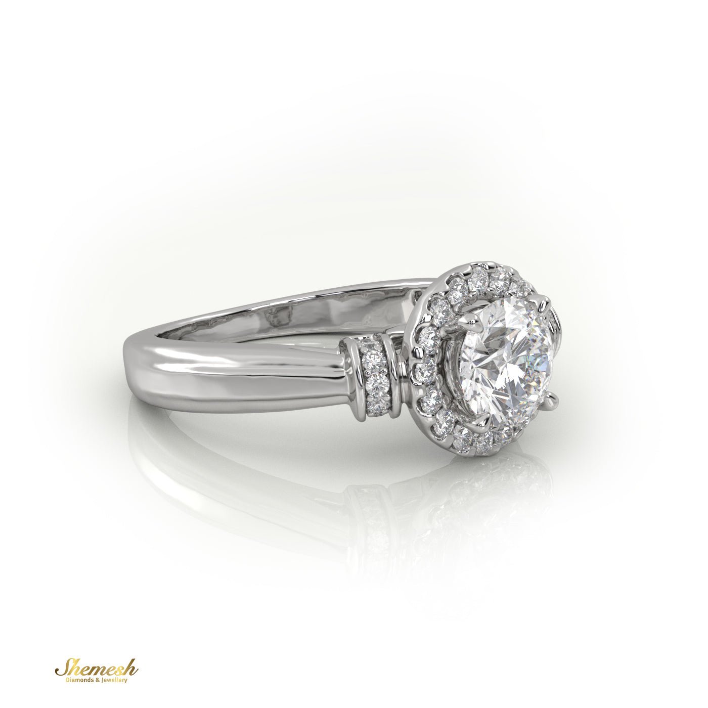 18K Gold 4 Pronng Round Diamond Halo Diamond Engagement Ring - shemesh_diamonds