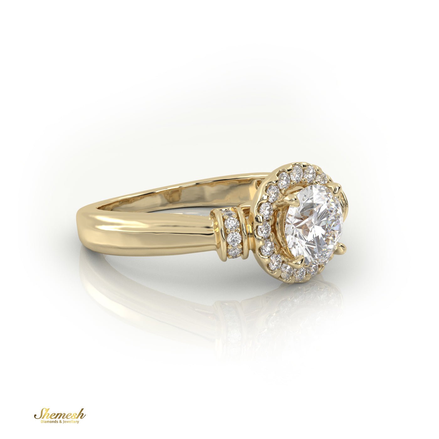 18K Gold 4 Pronng Round Diamond Halo Diamond Engagement Ring - shemesh_diamonds