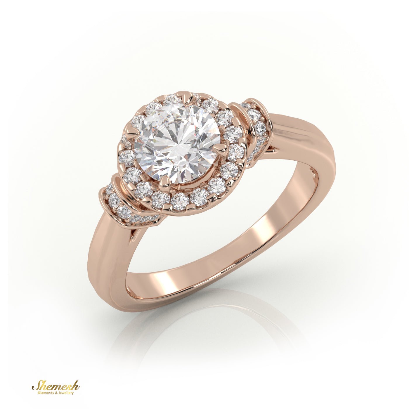 18K Gold 4 Pronng Round Diamond Halo Diamond Engagement Ring - shemesh_diamonds