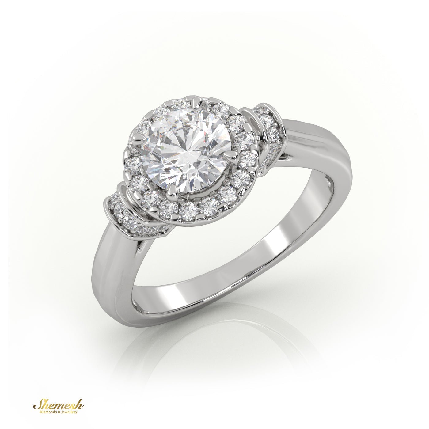 18K Gold 4 Pronng Round Diamond Halo Diamond Engagement Ring - shemesh_diamonds