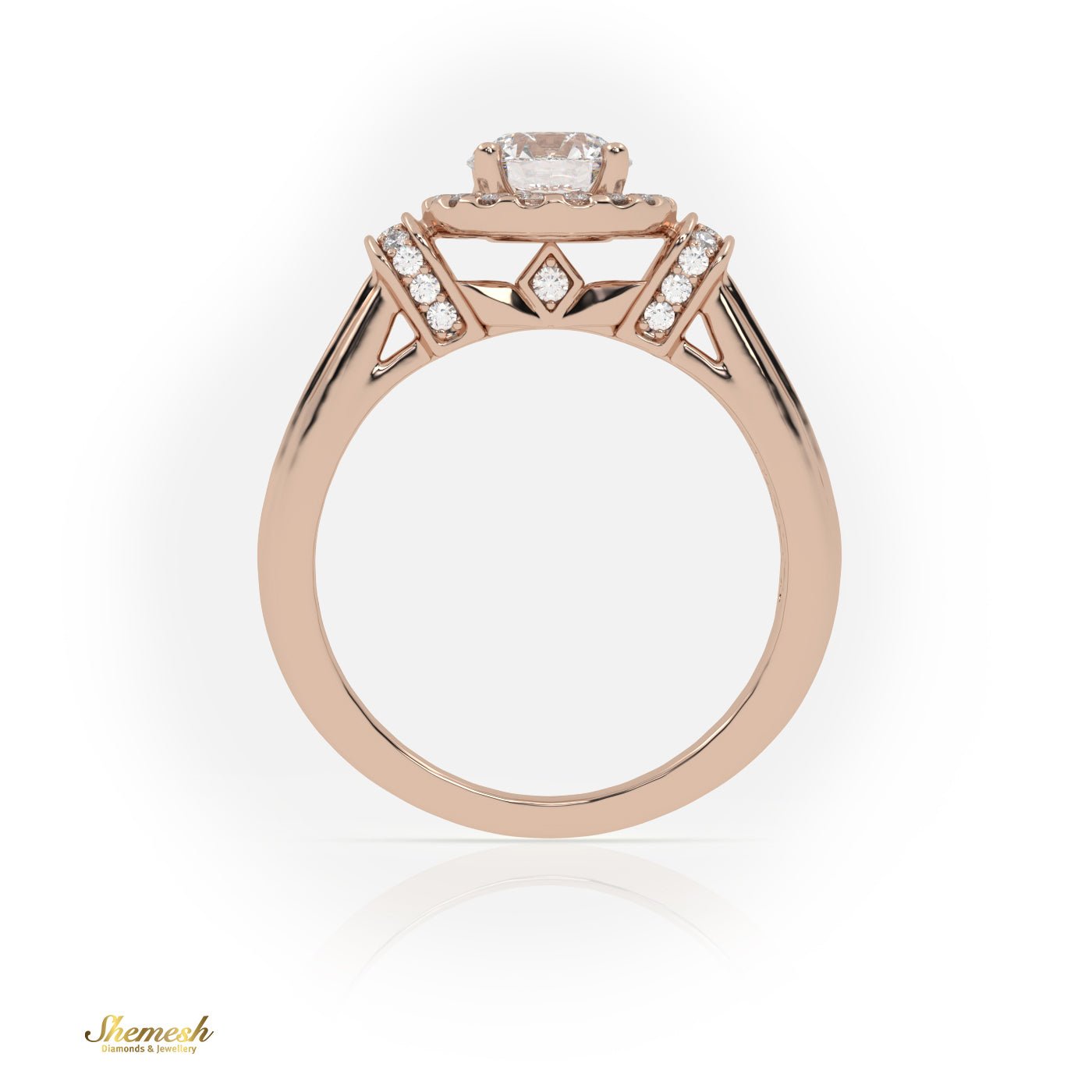 18K Gold 4 Pronng Round Diamond Halo Diamond Engagement Ring - shemesh_diamonds