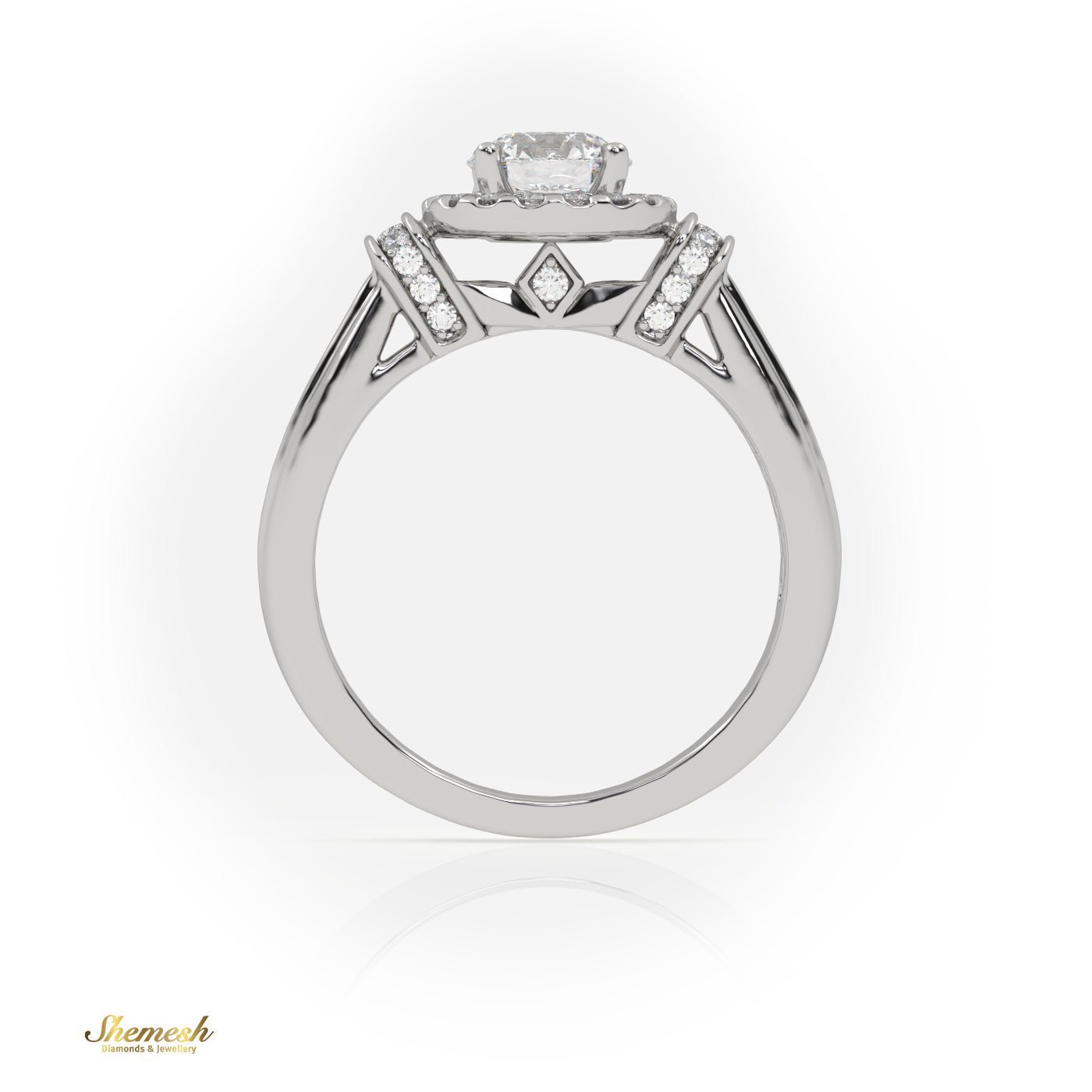 18K Gold 4 Pronng Round Diamond Halo Diamond Engagement Ring - shemesh_diamonds