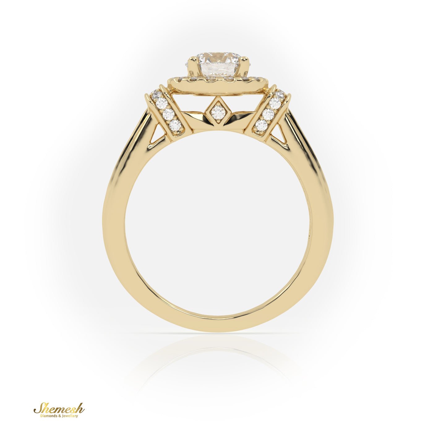 18K Gold 4 Pronng Round Diamond Halo Diamond Engagement Ring - shemesh_diamonds