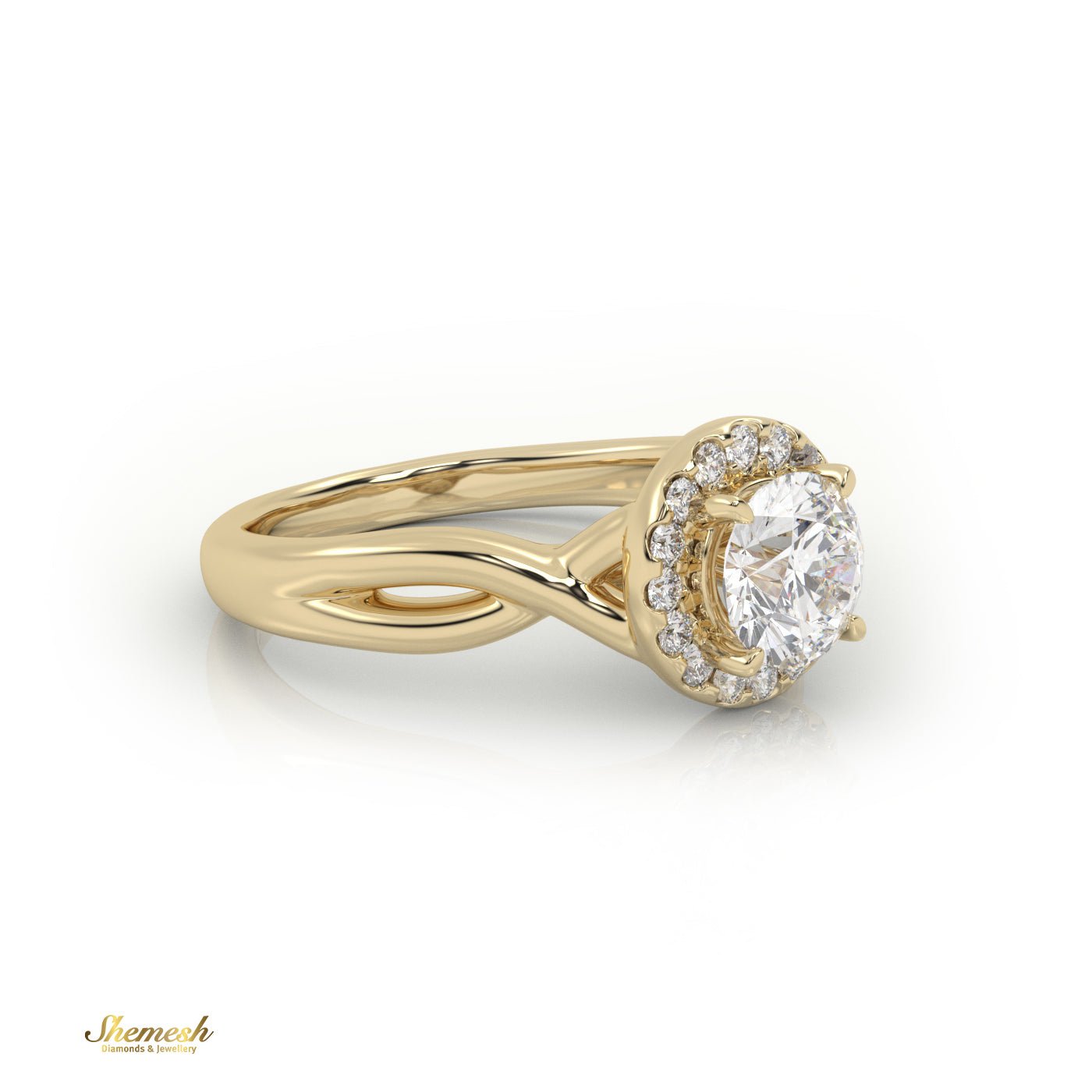 18K Gold 4 Prongs Round Cut Halo Designer Engagement Ring with Twisted Band - shemesh_diamonds