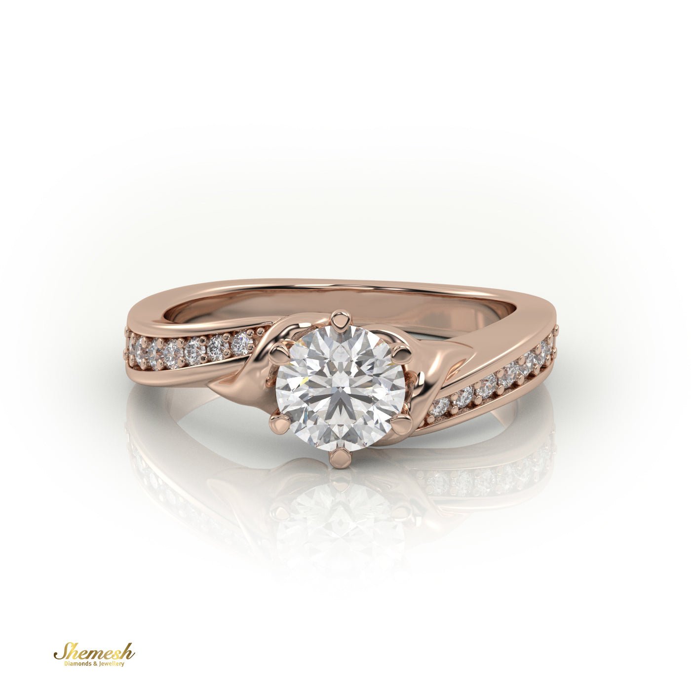 18K Gold 6 Prongs Round Cut Diamond Engagement Ring With Channel Set Band - shemesh_diamonds