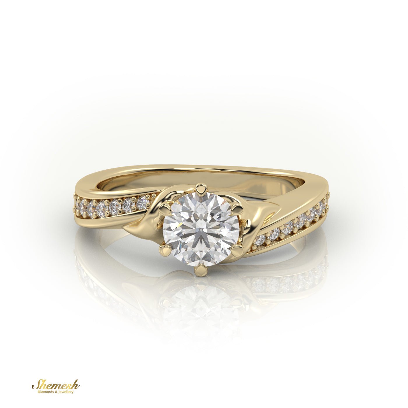 18K Gold 6 Prongs Round Cut Diamond Engagement Ring With Channel Set Band - shemesh_diamonds