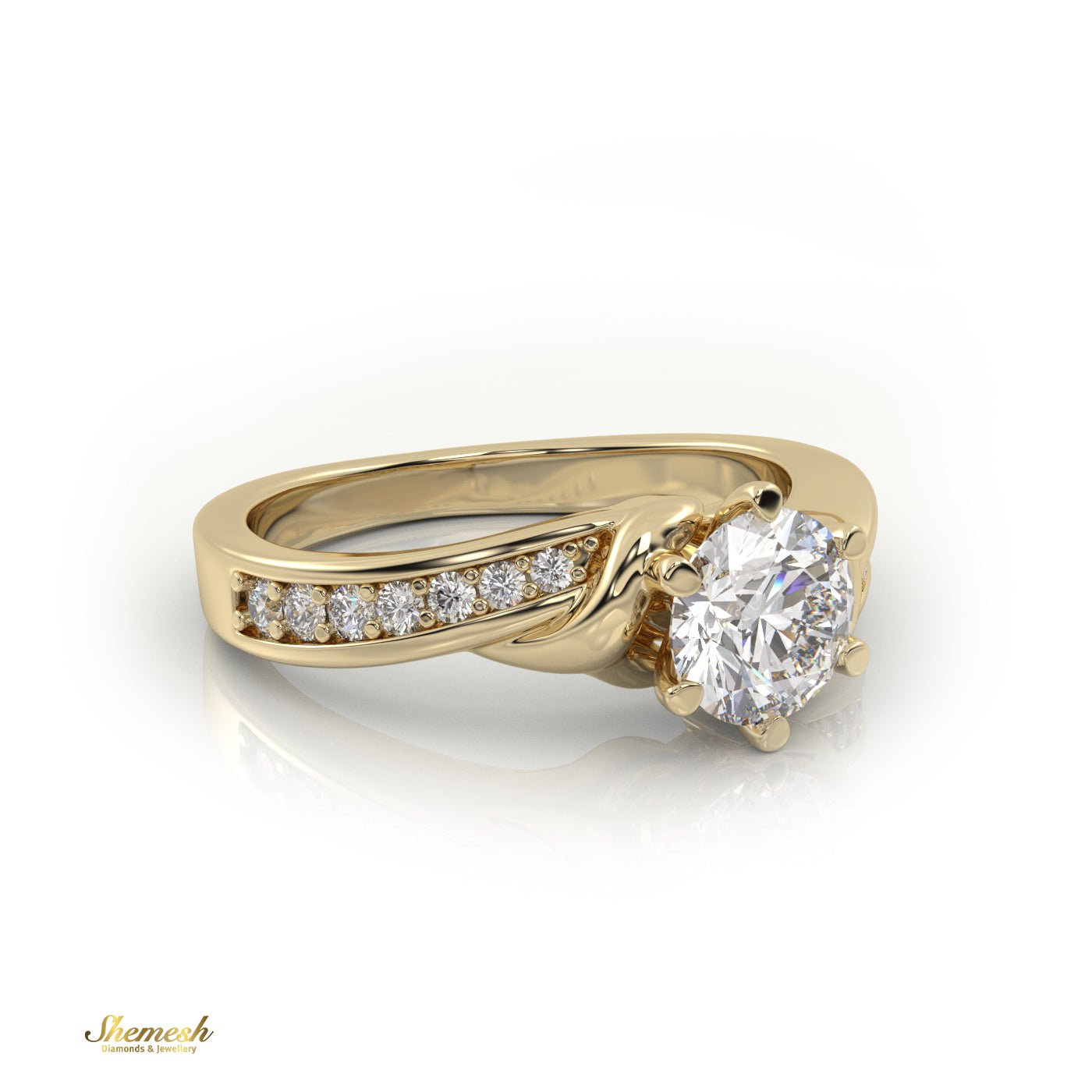 18K Gold 6 Prongs Round Cut Diamond Engagement Ring With Channel Set Band - shemesh_diamonds