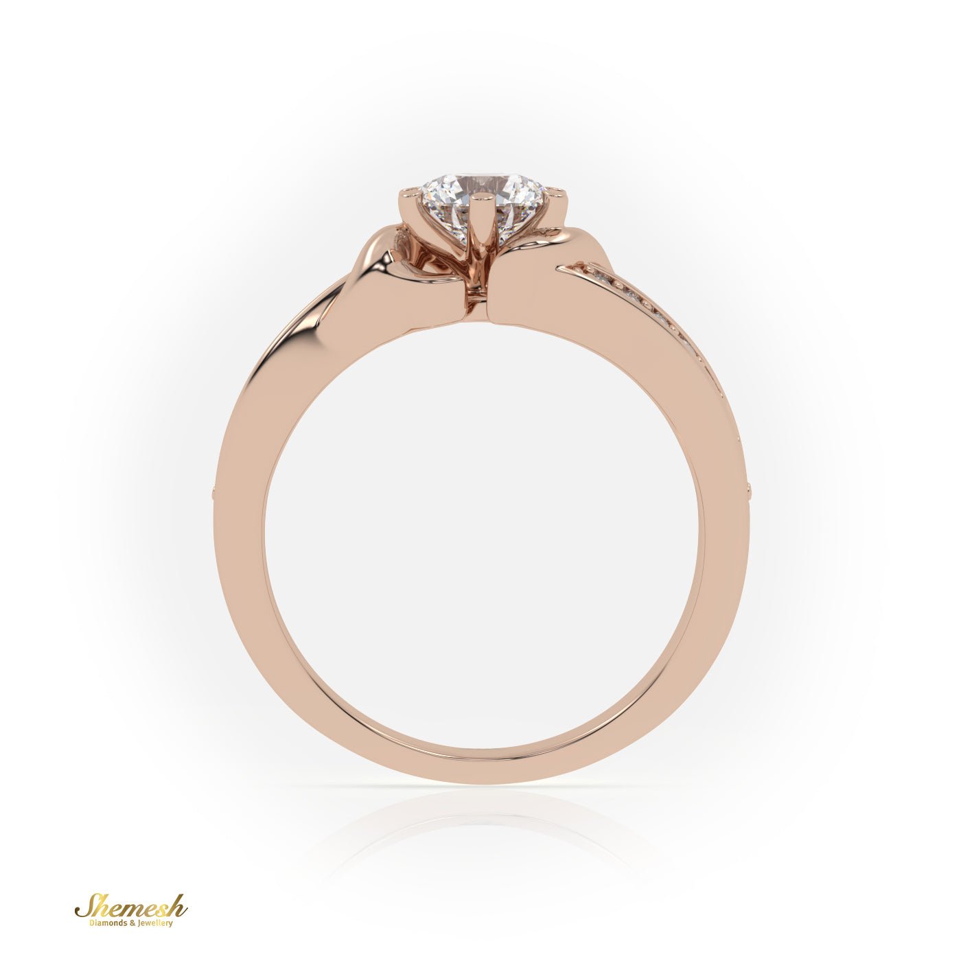 18K Gold 6 Prongs Round Cut Diamond Engagement Ring With Channel Set Band - shemesh_diamonds