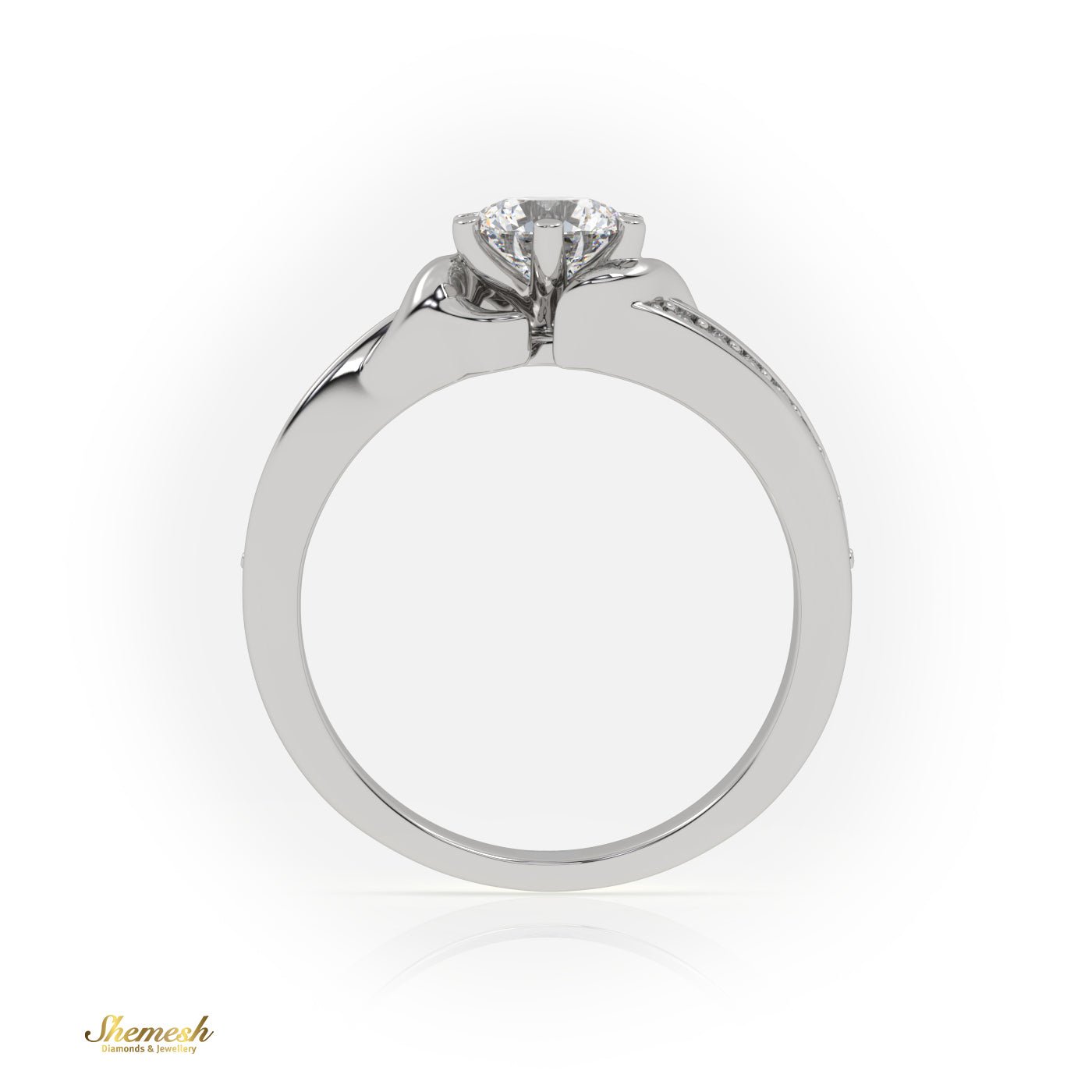 18K Gold 6 Prongs Round Cut Diamond Engagement Ring With Channel Set Band - shemesh_diamonds