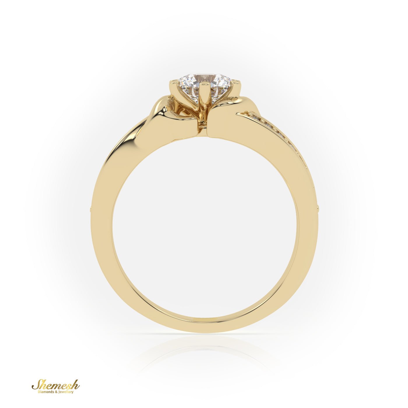 18K Gold 6 Prongs Round Cut Diamond Engagement Ring With Channel Set Band - shemesh_diamonds