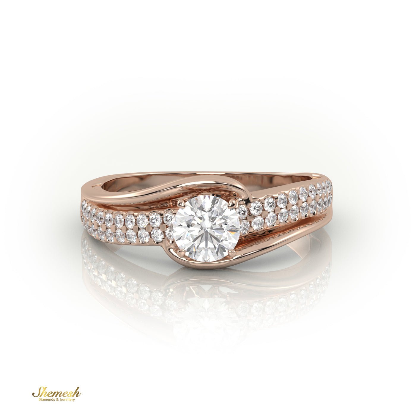 18K Gold 4 Prongs Round Cut Diamond Engagement Ring with Bypass Shank - shemesh_diamonds