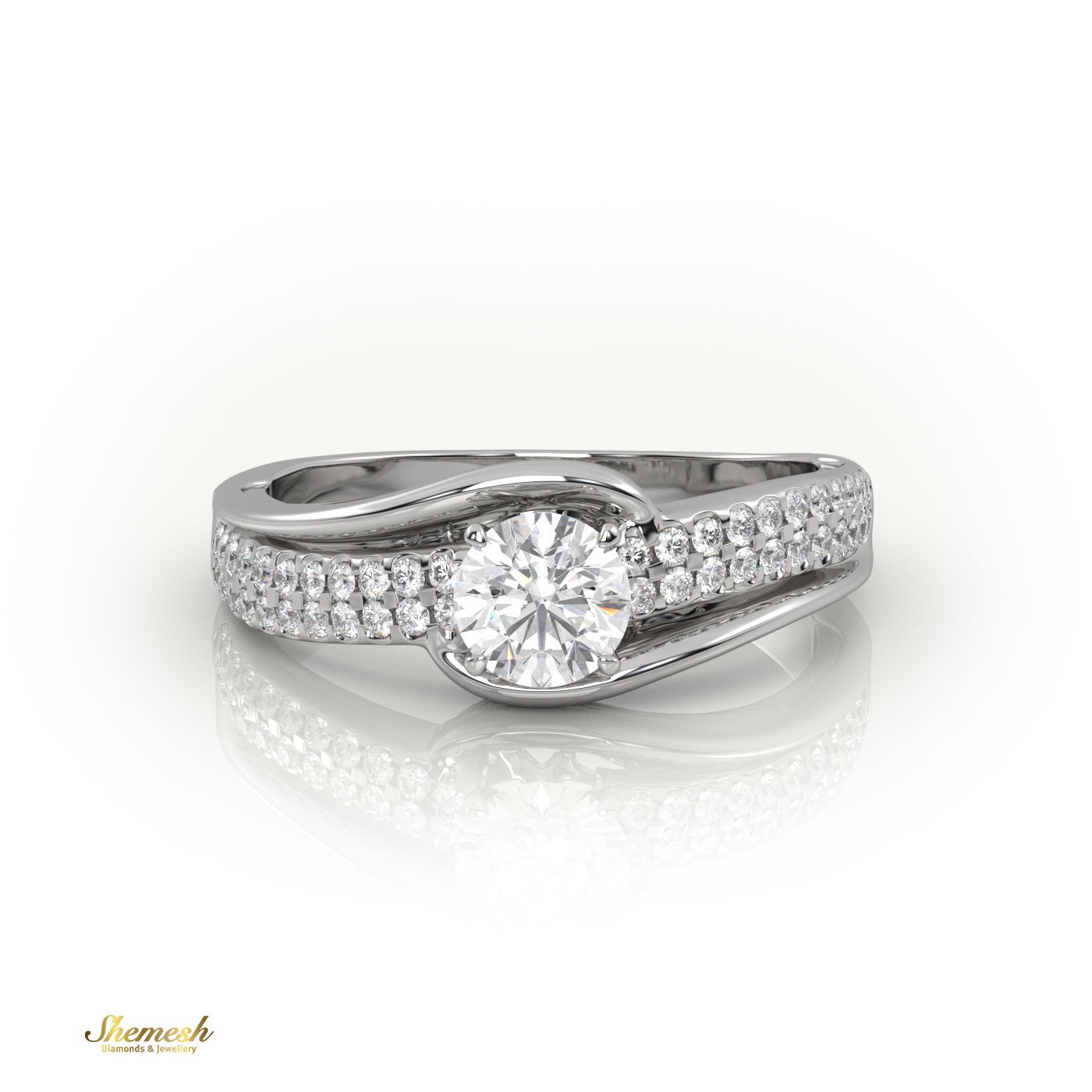 18K Gold 4 Prongs Round Cut Diamond Engagement Ring with Bypass Shank - shemesh_diamonds