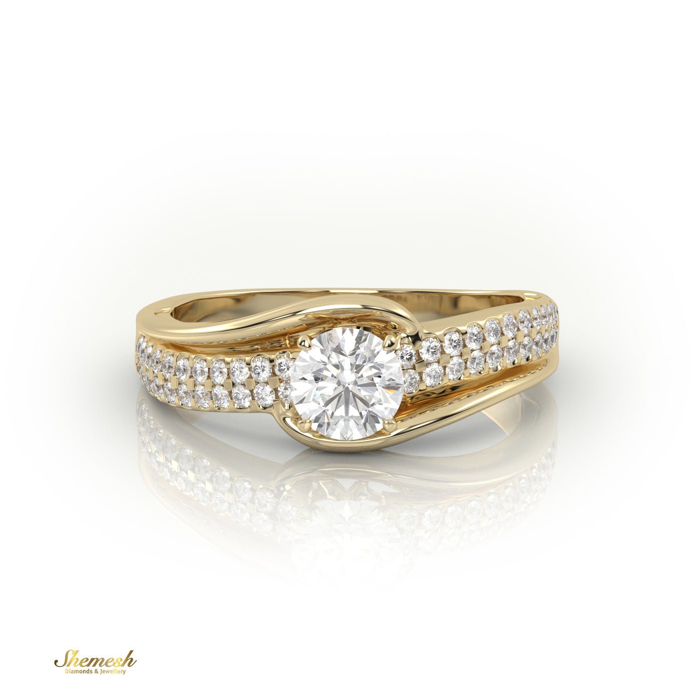 18K Gold 4 Prongs Round Cut Diamond Engagement Ring with Bypass Shank - shemesh_diamonds