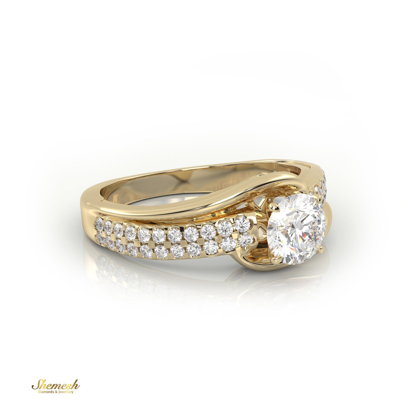 18K Gold 4 Prongs Round Cut Diamond Engagement Ring with Bypass Shank - shemesh_diamonds