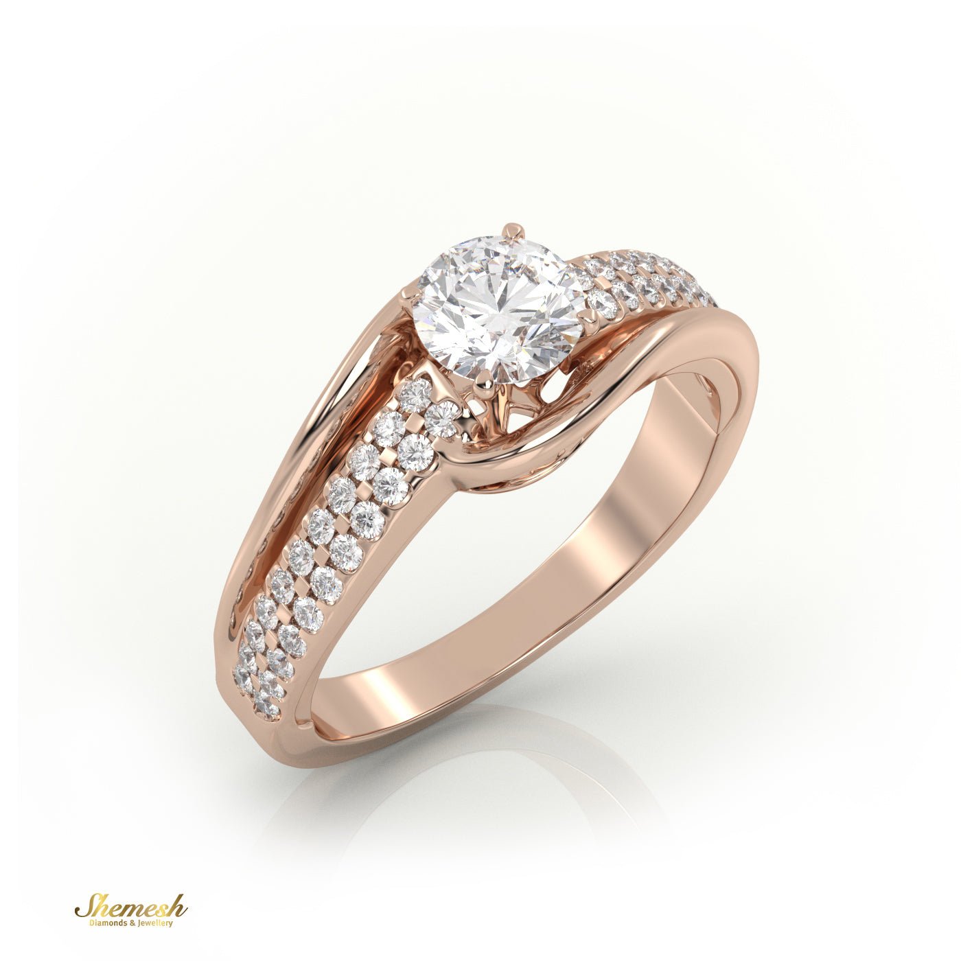 18K Gold 4 Prongs Round Cut Diamond Engagement Ring with Bypass Shank - shemesh_diamonds