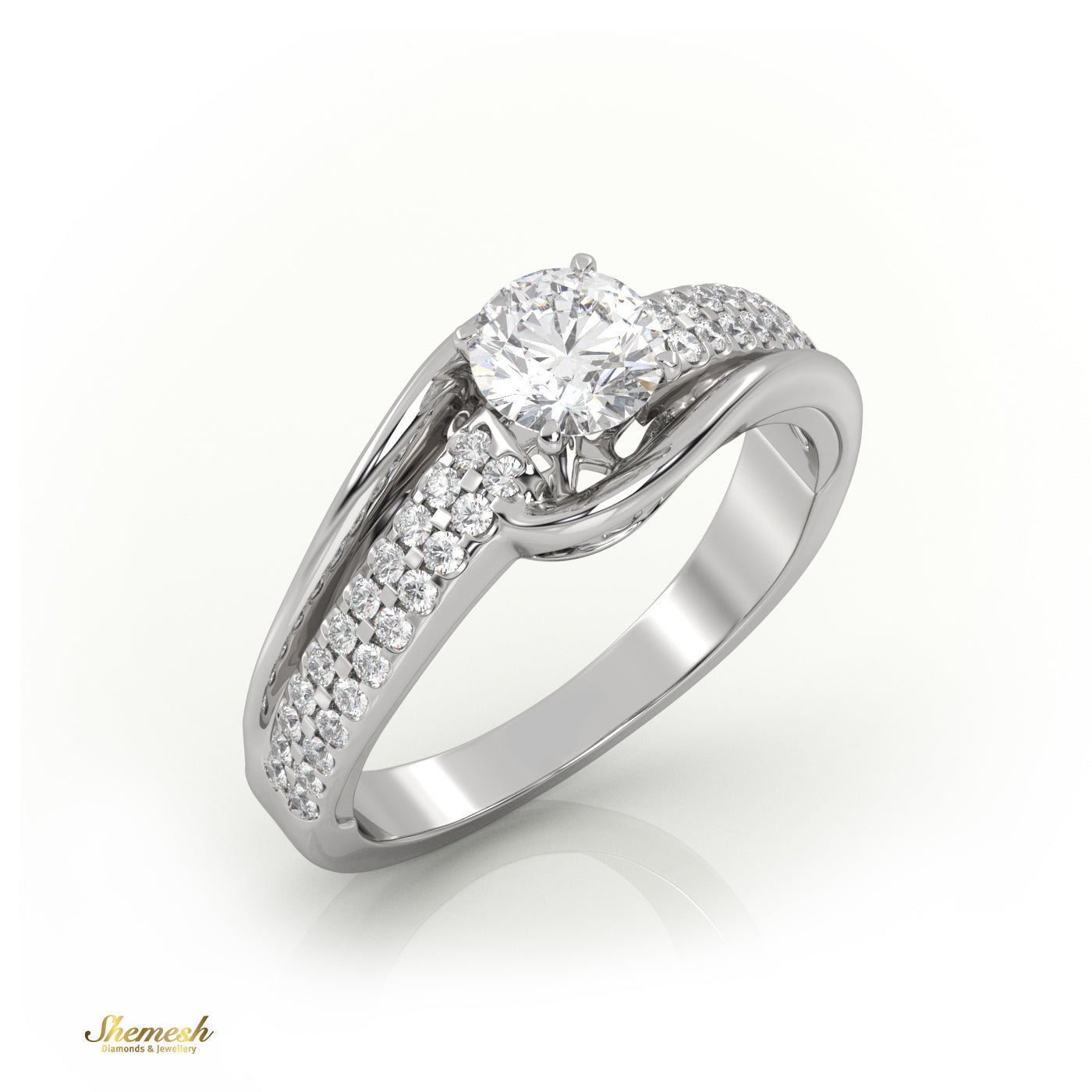 18K Gold 4 Prongs Round Cut Diamond Engagement Ring with Bypass Shank - shemesh_diamonds