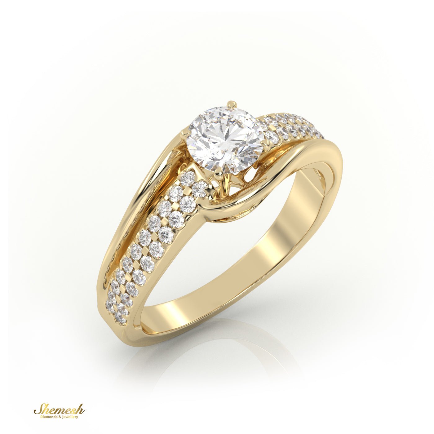 18K Gold 4 Prongs Round Cut Diamond Engagement Ring with Bypass Shank - shemesh_diamonds