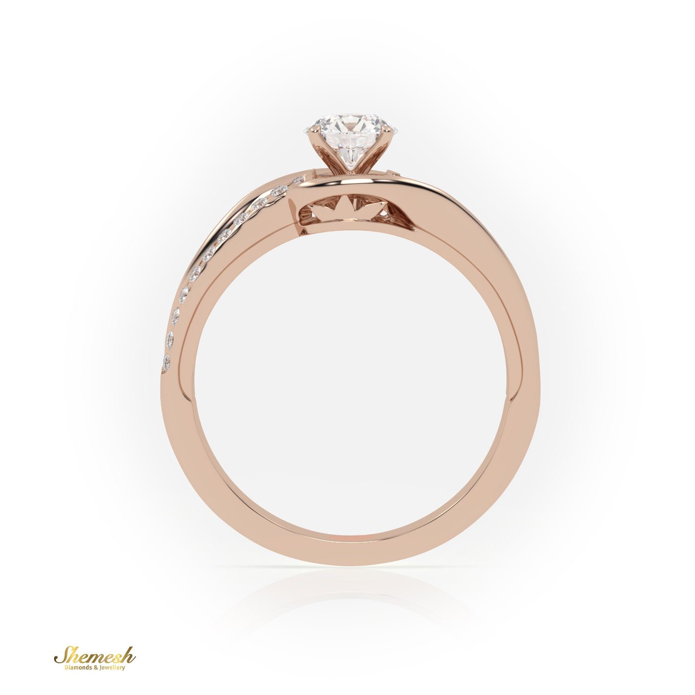 18K Gold 4 Prongs Round Cut Diamond Engagement Ring with Bypass Shank - shemesh_diamonds