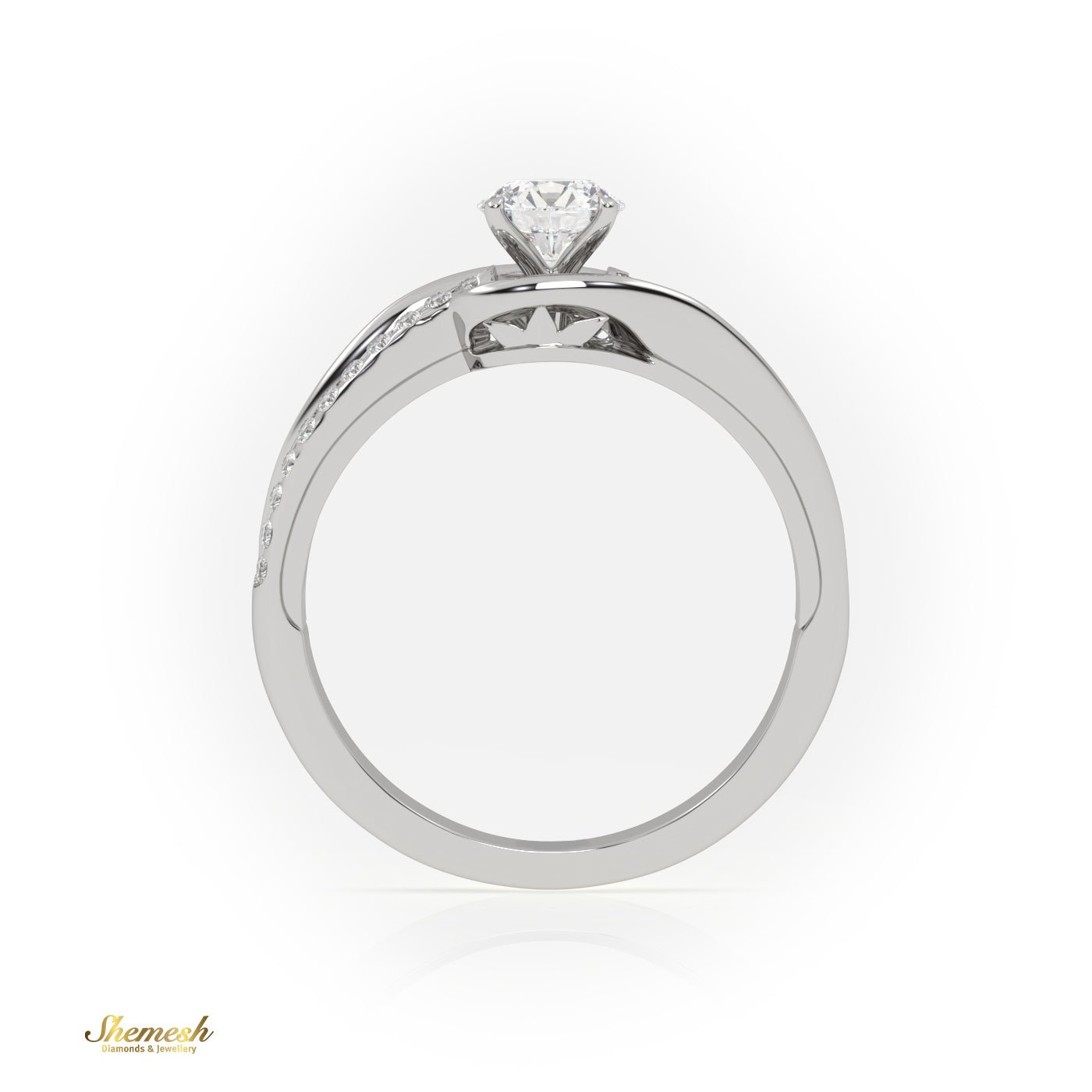 18K Gold 4 Prongs Round Cut Diamond Engagement Ring with Bypass Shank - shemesh_diamonds