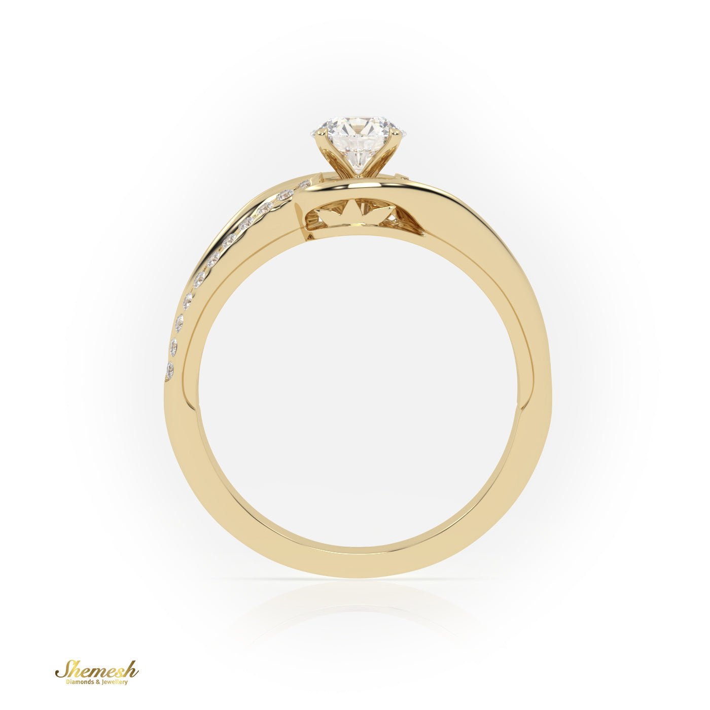 18K Gold 4 Prongs Round Cut Diamond Engagement Ring with Bypass Shank - shemesh_diamonds