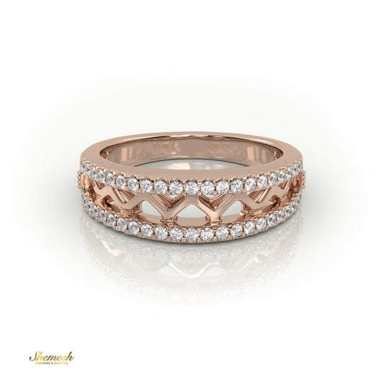 18K Gold Round Diamond Zig - Zag Design Ring - shemesh_diamonds