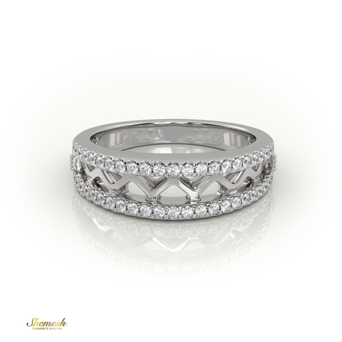 18K Gold Round Diamond Zig - Zag Design Ring - shemesh_diamonds