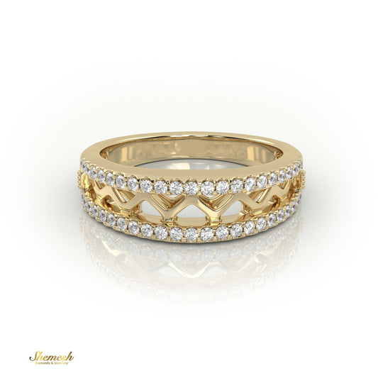 18K Gold Round Diamond Zig - Zag Design Ring - shemesh_diamonds