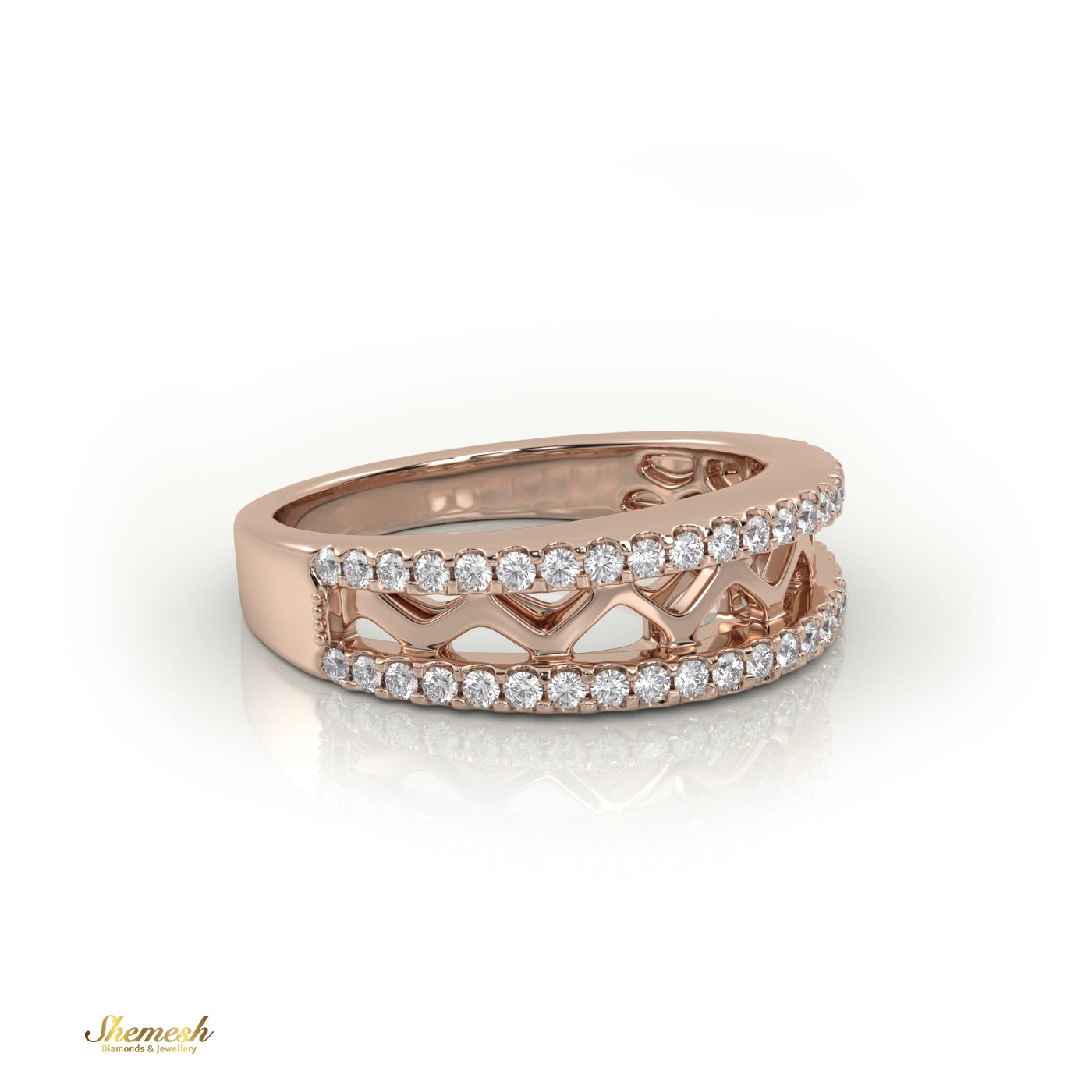 18K Gold Round Diamond Zig - Zag Design Ring - shemesh_diamonds