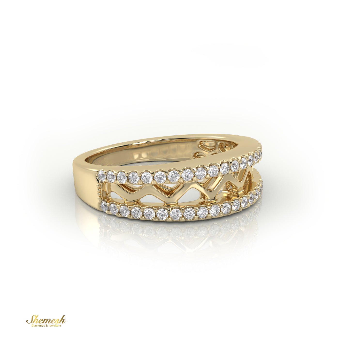 18K Gold Round Diamond Zig - Zag Design Ring - shemesh_diamonds