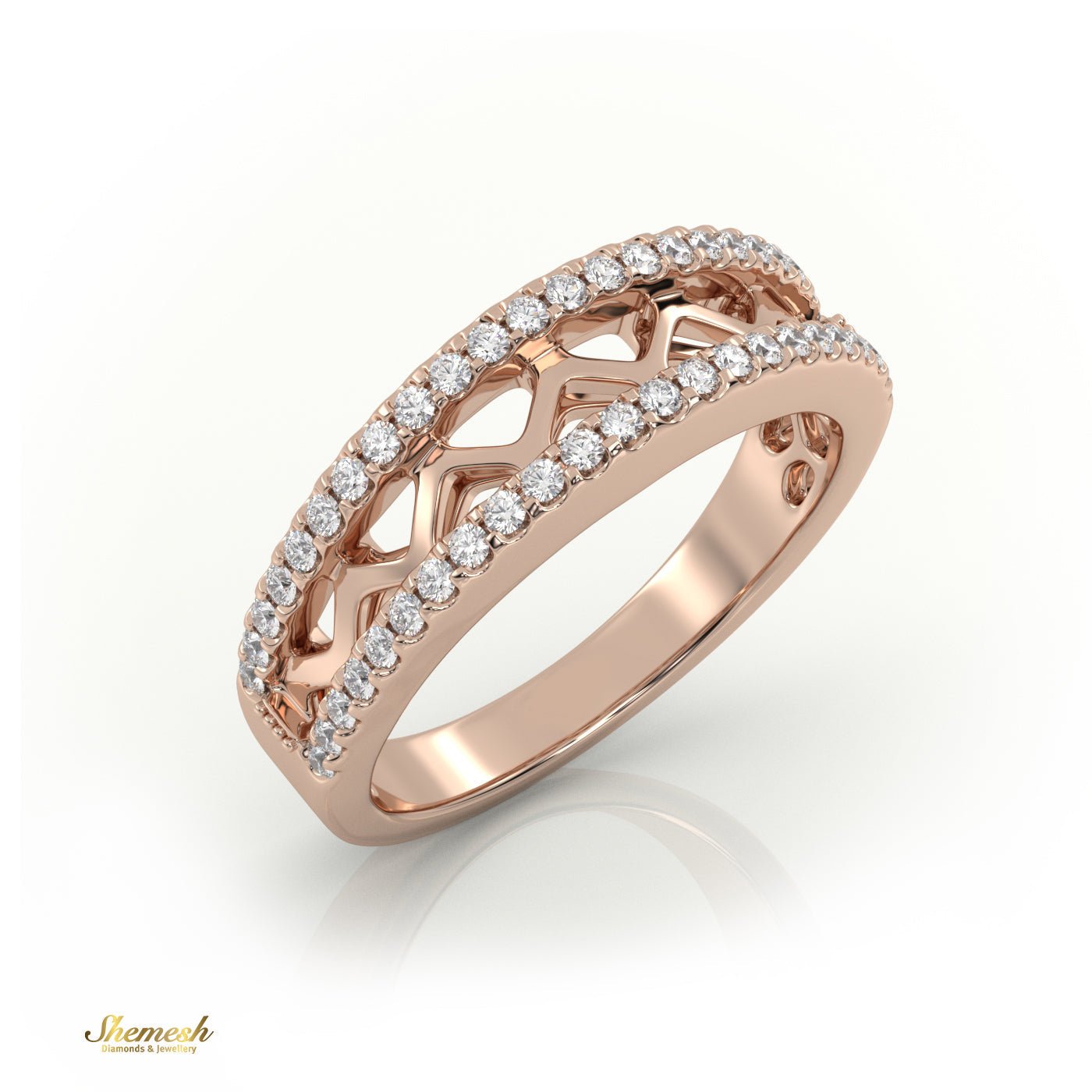 18K Gold Round Diamond Zig - Zag Design Ring - shemesh_diamonds