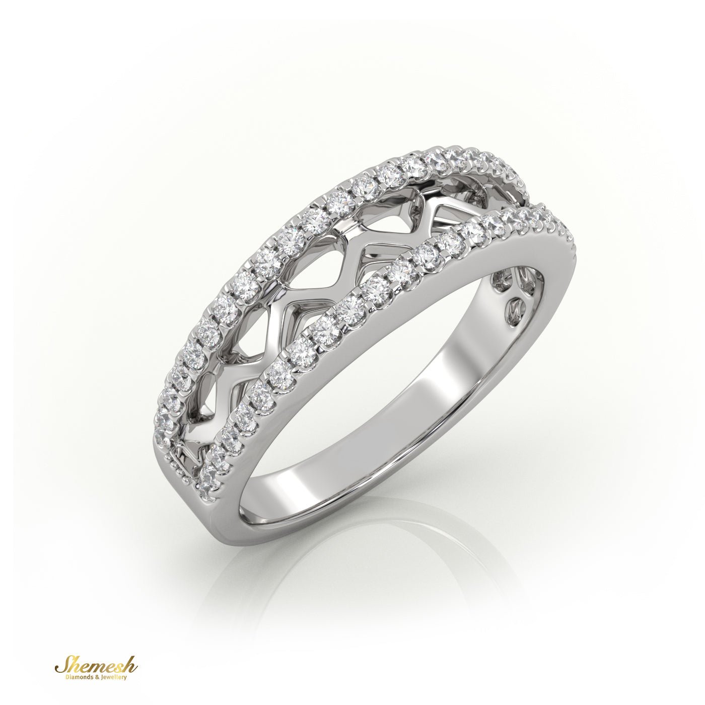 18K Gold Round Diamond Zig - Zag Design Ring - shemesh_diamonds