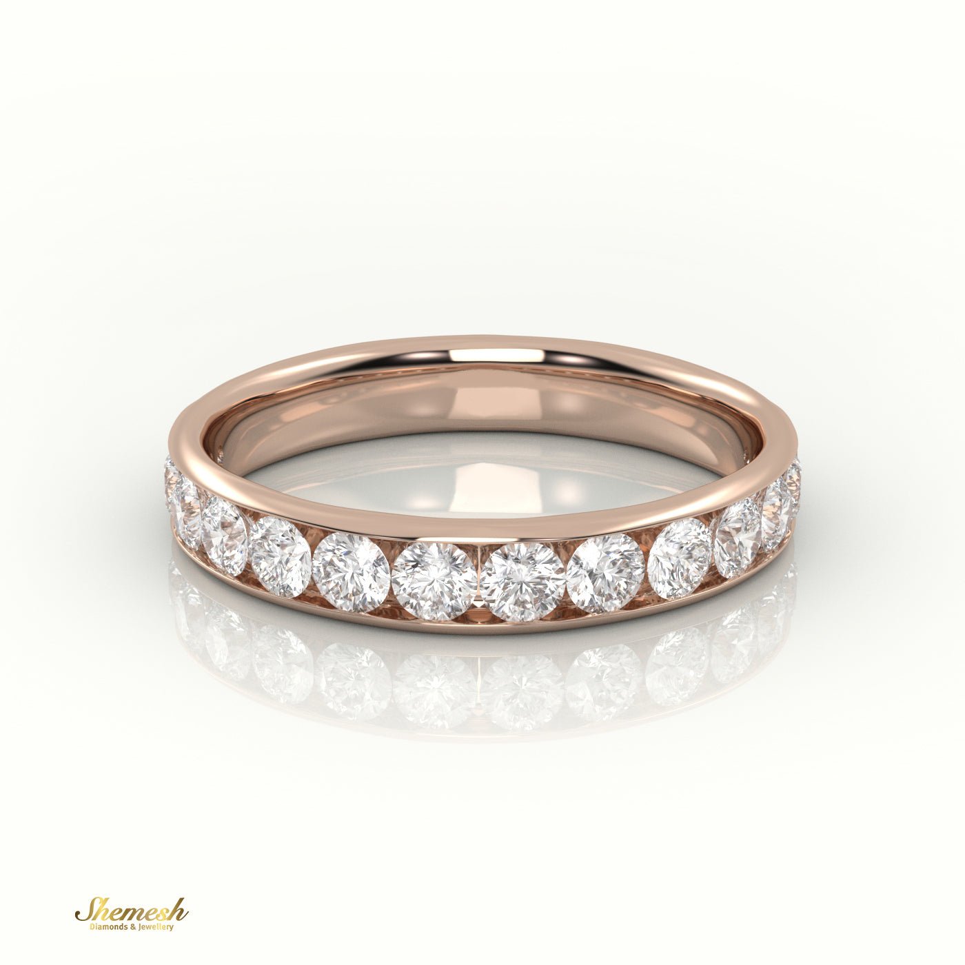 18K Gold Round Diamond Half Eternity Channel Setting Wedding Band - shemesh_diamonds