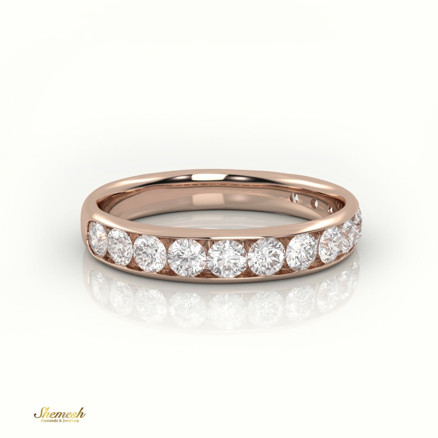 18K Gold Round Diamond Half Eternity Channel Setting Wedding Band - shemesh_diamonds